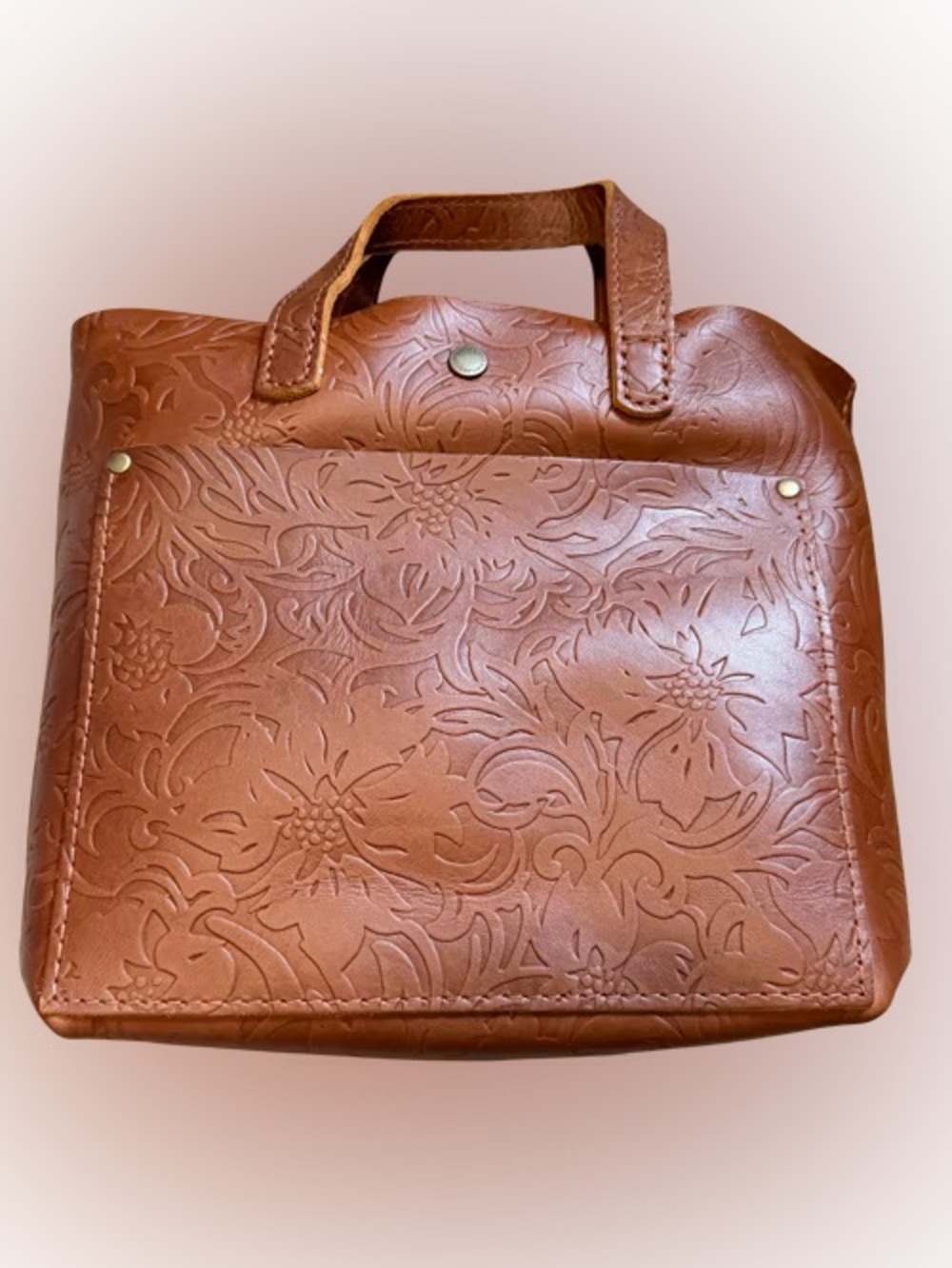 Portland Leather Mini Crossbody Tote Bag Classic Snap Meadow Embossed Flower